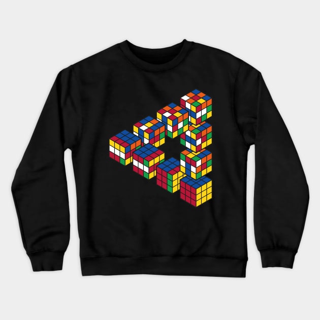 Rubiks Cube Penrose Triangle Optical Illusion - Inspired by Escher Crewneck Sweatshirt by RetroReview